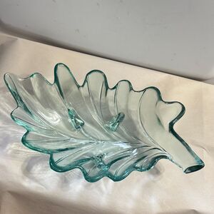 100% Recycled Glass Oak Leaf Decorative Bowl by Vidrios San Miguel Spain 15 in